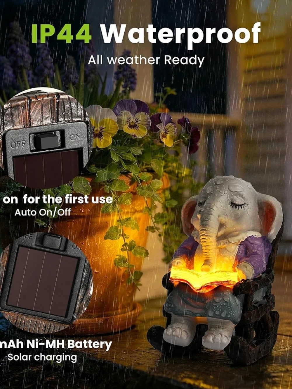 SOLAR ELEPHANT STATUE INDOOR OUTDOOR NIB - Picture 3 of 5